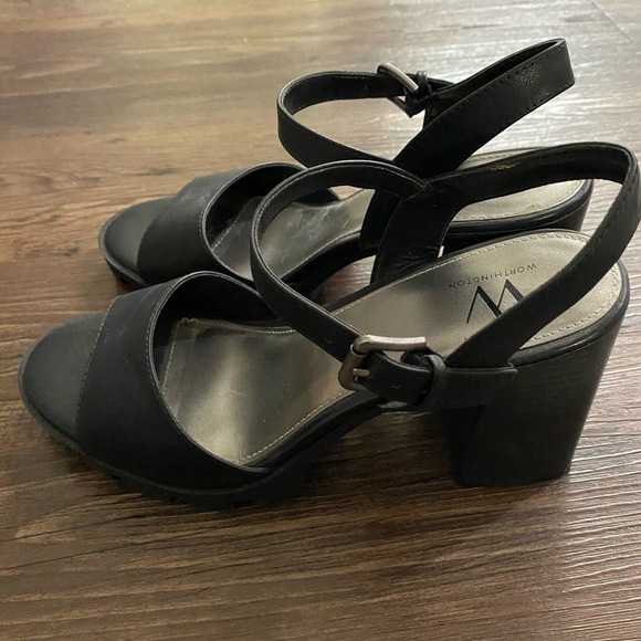 Worthington sz 8.5 Black Chunky Block Heel Sandals Ankle Strap Open Shoes‎ - Picture 5 of 8